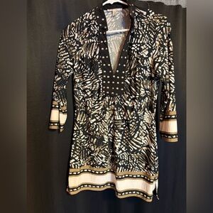 Chic Black and Beige Patterned Dress